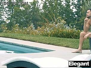 Pretty neighbor girl next door Jillian Janson rides Seth Gamble in sensual pool cowgirl