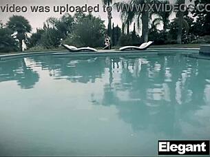 Pretty neighbor girl next door Jillian Janson rides Seth Gamble in sensual pool cowgirl