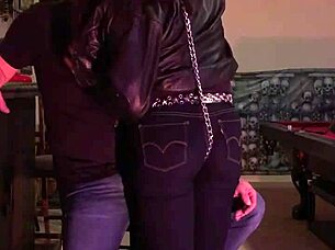 Cherry experiences a thrilling moment as her tight jeans get spanked in a submissive wife scenario.