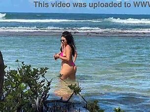 Two beautiful Brazilian women enjoy their first time kissing and exploring on the sunny beach. Their curvy bodies shine under the sun in this outdoor adventure.