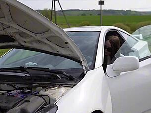 she surrendered to the helpful stranger who repaired her car right on the busy highway