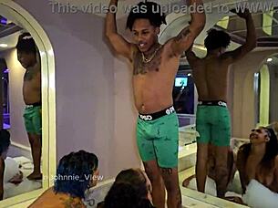 big booty latinas dive into bbc jacuzzi for squirting interracial 3some action.