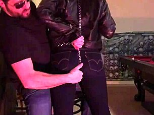 Cherry experiences a thrilling moment as her tight jeans get spanked in a submissive wife scenario.