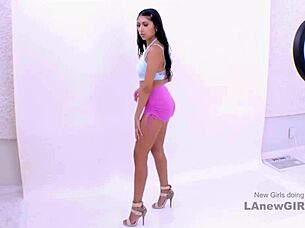 Sexy Latina Model Swallows Cum After Fucking And Blowjob In Casting Interview On Sofa