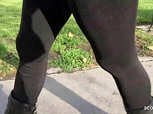 Czech young Jennifer gets talked into outdoor cowgirl riding at street pickup casting