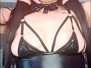 Cute latina playboy bunny enjoys riding her big thick dildo for squirting orgasm