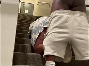Busted a huge nut on her ass on the public stairway, almost getting caught