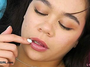 super cute brunette 18+ reveals her attractive body in solo photoshoot.