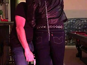 Cherry experiences a thrilling moment as her tight jeans get spanked in a submissive wife scenario.