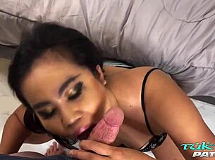 Wow, this horny asian fatty impresses with mouth skills on biggest white dick ever