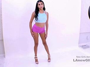 Sexy Latina Model Swallows Cum After Fucking And Blowjob In Casting Interview On Sofa