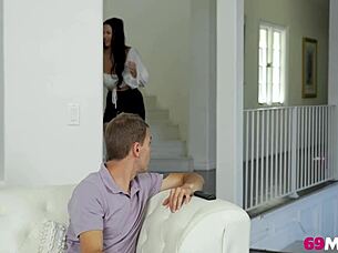 What happens when chubby big tit brunette entertains the house guest with titty fuck?