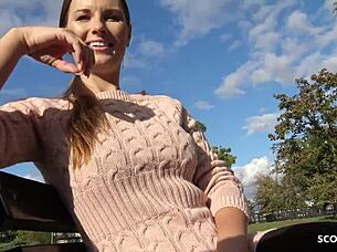 Czech young Jennifer gets talked into outdoor cowgirl riding at street pickup casting