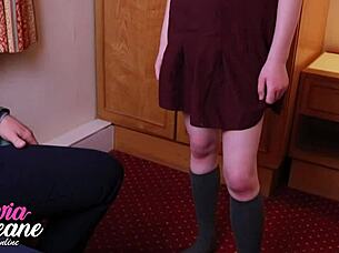 Wanna see this naughty college student blow her teacher in sexy uniform?