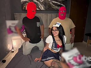 Mexican sailor girl bent over and fucked doggystyle by two captains in boat during casting interview