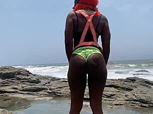 Dialogic-Provocative how does this big black dick contractor pound muscular mercedes from beach site to bathroom in cowgirl?