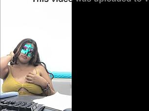 omg this brunette student is groping her big tits so seductively before exams 😍