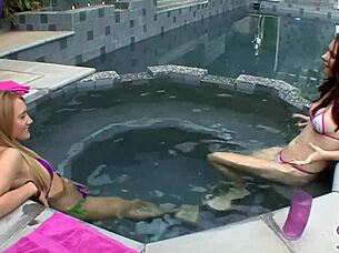 Fondling in the pool leads to lesbos aj applegate and melody jordan eating ass