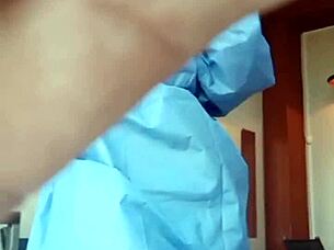 peruvian beauty in uniform enters consultorio for intense oral session with young client