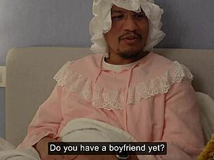 Grandma feels thrilled riding her huge interracial dildo in wild comic roleplay