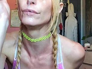 Vanessa Hastings engages in a messy spit face session with dildo deepthroat techniques.