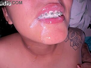 Slutty amateur beauty swallows cum after deepthroat blowjob in wild encounter.