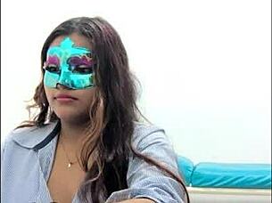 omg this brunette student is groping her big tits so seductively before exams 😍