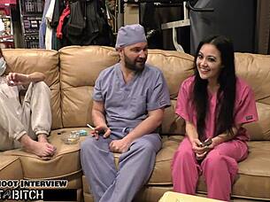 hey, wanna become a nurse? watch blaire celeste get blasted with jizz in this wild behind-the-scenes deepthroat session!