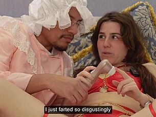 Grandma feels thrilled riding her huge interracial dildo in wild comic roleplay