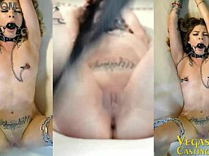 The submissive Latina braced for her first BDSM session with toys and intense machine pounding.