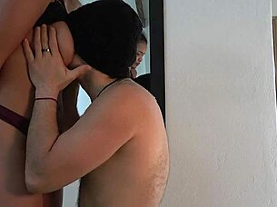 Sunday fun with him sucking my big tits hard, fucking me doggystyle on the stairs until I swallow every drop of cock!