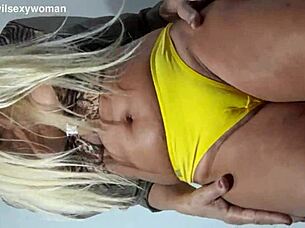 i feel so horny as this latina gilf with natural tits and hairy pussy teases in lingerie