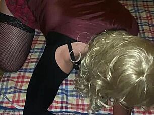 Made the crossdresser lick my feet, spanked the ass, and punched with boxing gloves