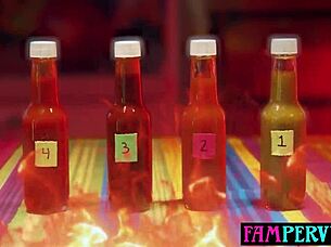 Stepsisters' hot sauce challenge turns into a wild threesome game with stepbro