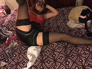 That sexy slut in satin lingerie got bent over for doggystyle fucking with blowjob and rimming action