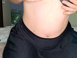 hey, why not show off that naughty tight pussy under your mini black skirt and fishnets in the bedroom?