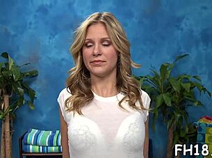 Attractive Teen 18+ Gets Pussy and Face Hole Screwed by Rough Masseuse in Nuru Massage Session.