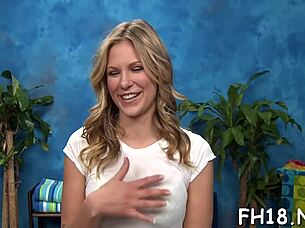 Attractive Teen 18+ Gets Pussy and Face Hole Screwed by Rough Masseuse in Nuru Massage Session.