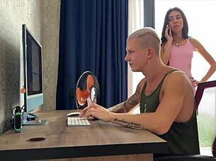 hey, why's this young cuckold getting a huge cum load on his face from his whore wife's pussy?