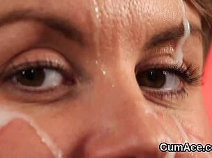 Hey, check out this sexy centerfold gulping down a massive cumshot on her face after a wild blowbang! 💦😏