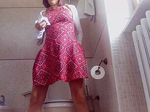 Brunette Amateur Farts Topless on Toilet Hidden Cam