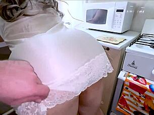 Stepson Surprises Stepmom with Monster Cock Anal in Kitchen