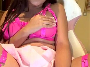 this beautiful latina with natural tits masturbates solo in lingerie until she cums hard
