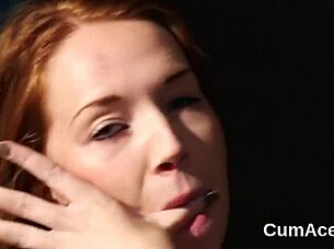 Hey, check out this sexy centerfold gulping down a massive cumshot on her face after a wild blowbang! 💦😏