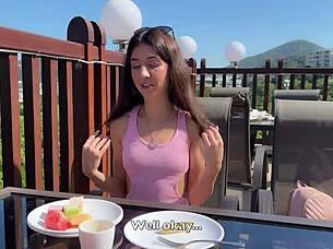 i uh hot brunette gets fucked hard after argument with stranger in hotel restaurant