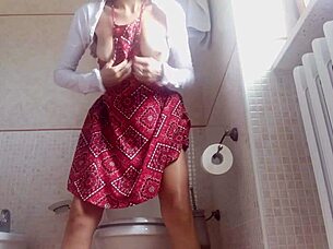 Brunette Amateur Farts Topless on Toilet Hidden Cam