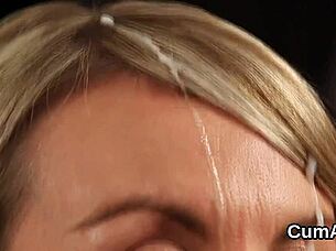 Hey, check out this sexy centerfold gulping down a massive cumshot on her face after a wild blowbang! 💦😏