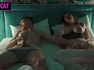 milf cant lie alone on vacation and comes to roommates shared bed for hard sex