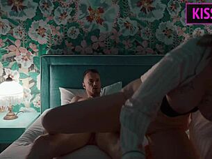 milf cant lie alone on vacation and comes to roommates shared bed for hard sex