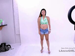 Hey, this sexy Asian-American model got totally seduced by the producer on the casting couch! 😏🍑💦